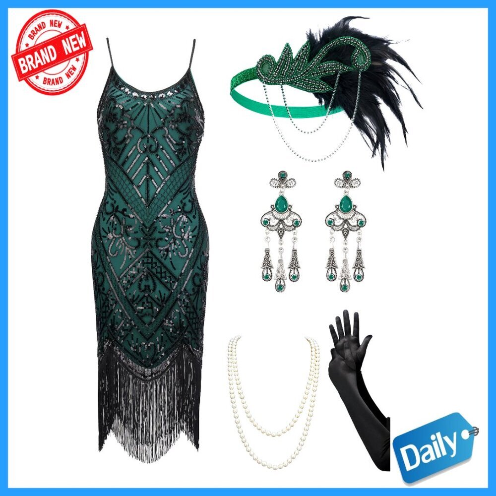 Sequin Fringe Flapper Dress 1920s Gatsby Cocktail Party Costume